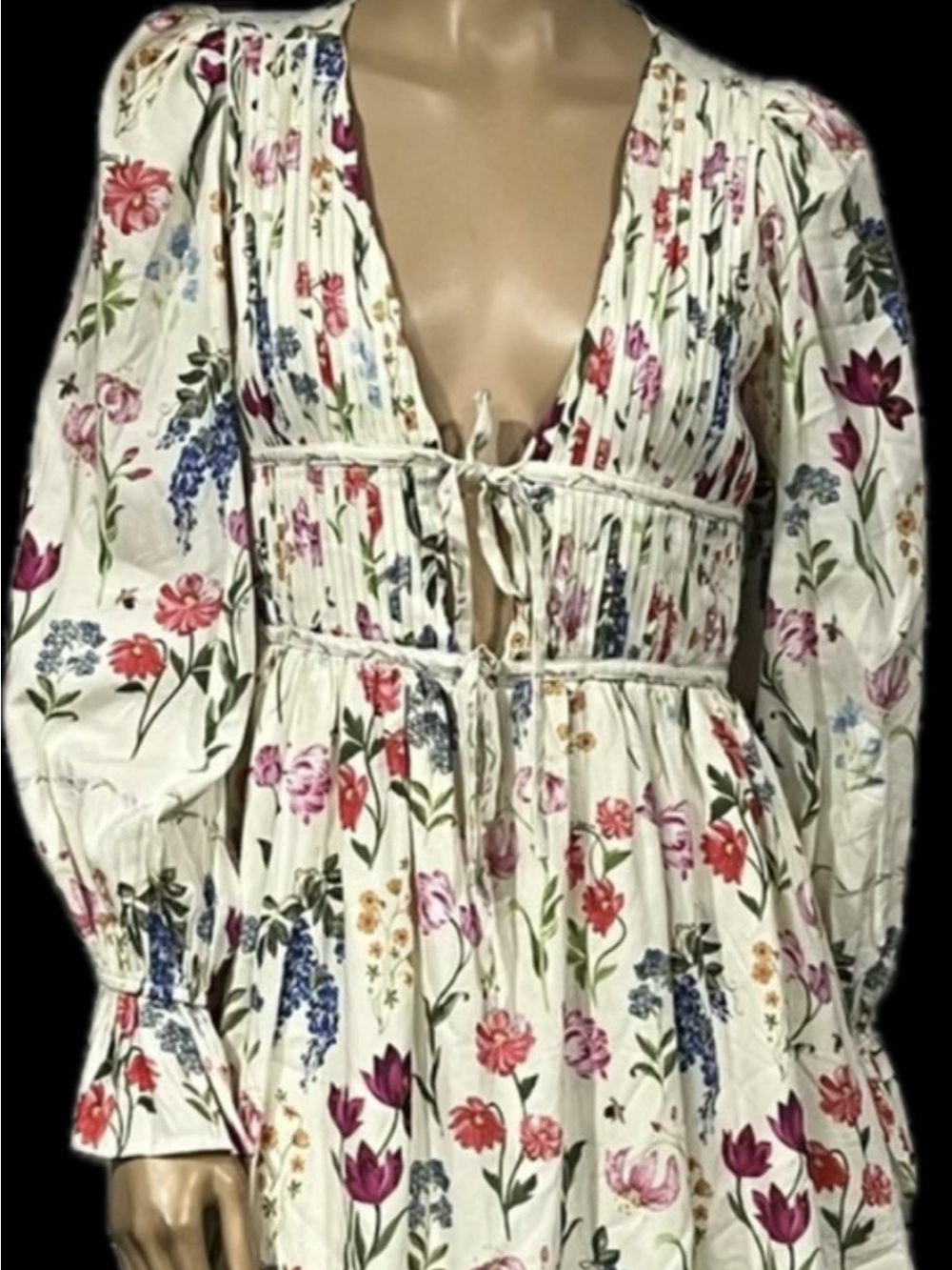 En Saison Floral V-Neck, Sexy, Bimbo Cottage core, Peekaboo Mini Dress, Boho,
